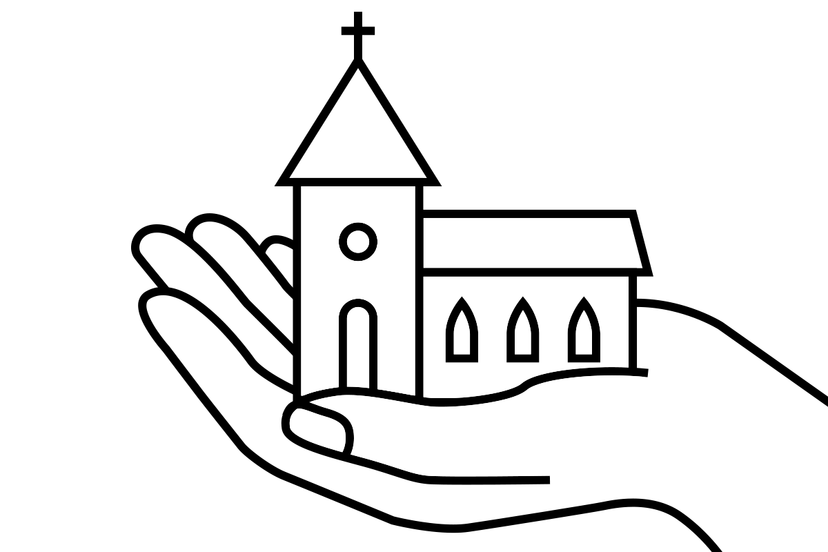 a hand holding a church