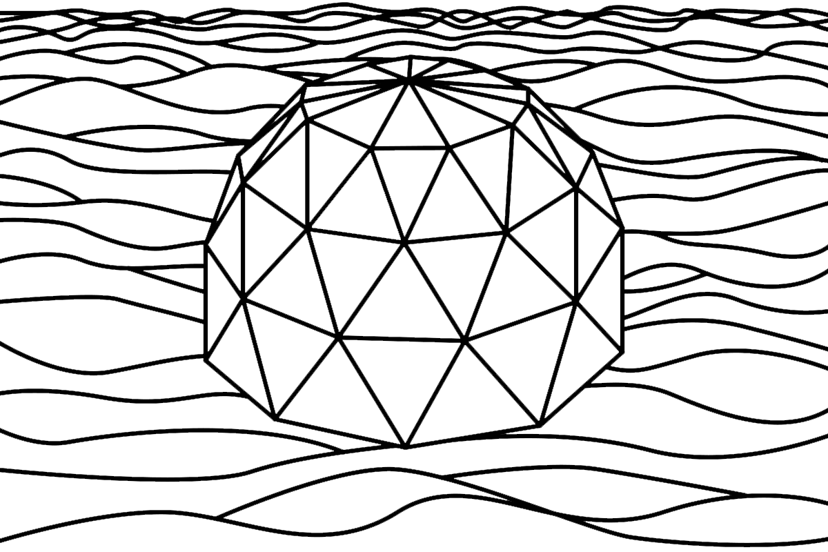 a geodesic dome floating in water